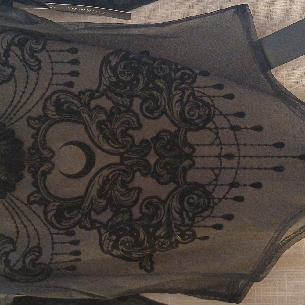 Restyle Goth Black Velvet Mesh Crow Raven Bodysuit Nwt XL - Picture 7 of 7